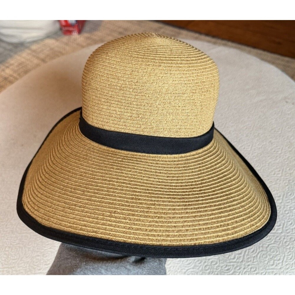 Sun N Sand Women's Wide Brim Straw Sun Hat -  Sweatband  Adjustable Black Trim